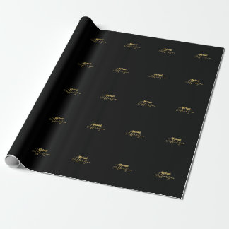Gold black colour elegant modern minimalist name wrapping paper