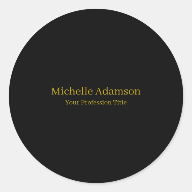 Gold & Black Colour Professional Plain Modern Classic Round Sticker (Front)