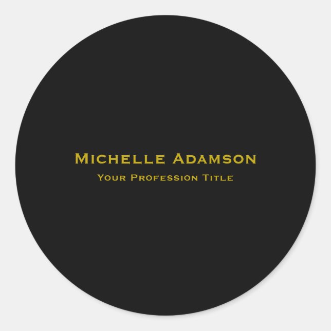 Gold & Black Colour Professional Plain Modern Classic Round Sticker (Front)