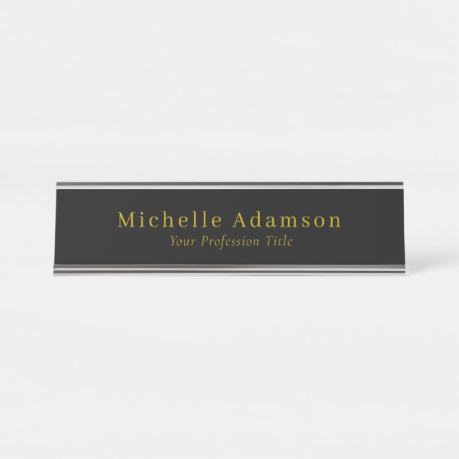 Gold & Black Colour Professional Plain Modern Desk Name Plate (Front)