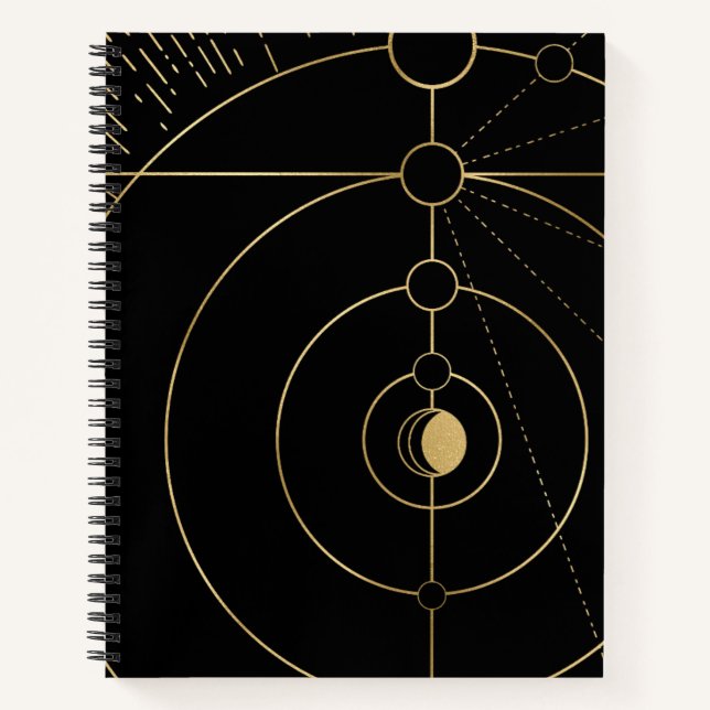 Gold black compass lunar moon phase  notebook (Front)