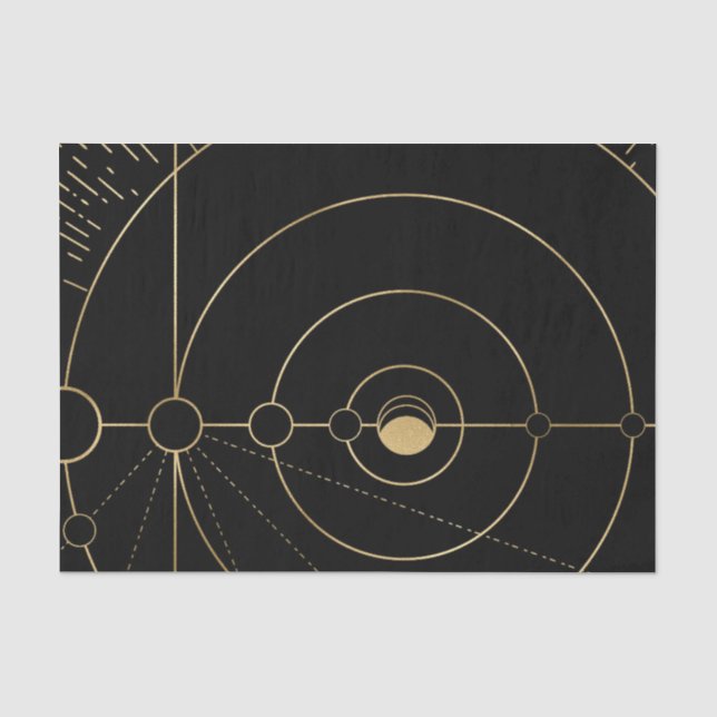 Gold black compass lunar moon phases tissue paper (Front)