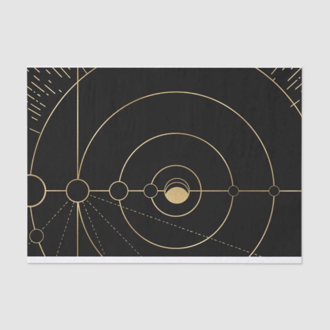 Gold black compass lunar moon phases tissue paper (Front)