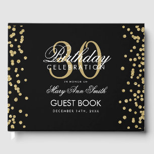 Gold Black Confetti 30th Birthday Party Guest Book