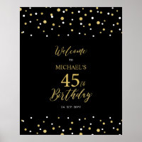 Gold & Black Confetti 45th Birthday Party Welcome