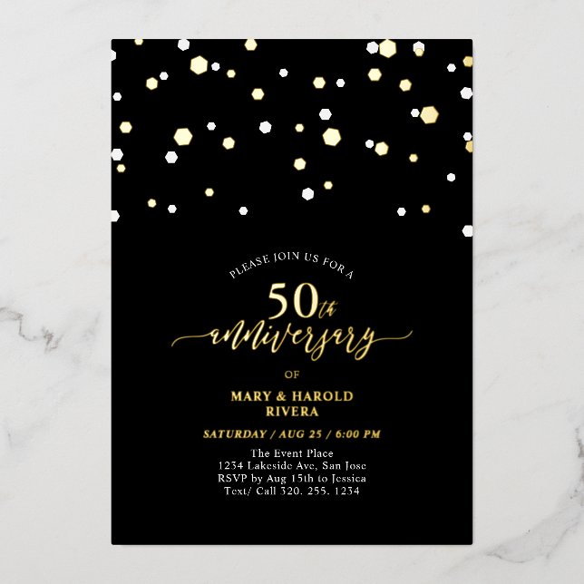 Gold & Black Confetti 50th Wedding Anniversary (Front)