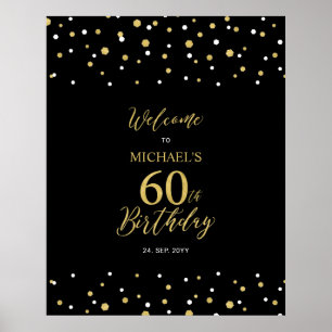 Gold & Black Confetti 60th Birthday Party Welcome Poster