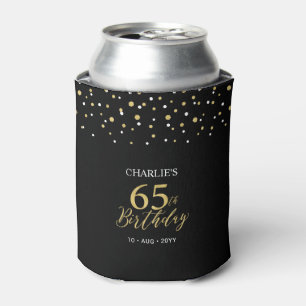 Gold & Black Confetti 65th Birthday Party Favor Can Cooler