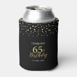 Gold & Black Confetti 65th Birthday Party Favour Can Cooler