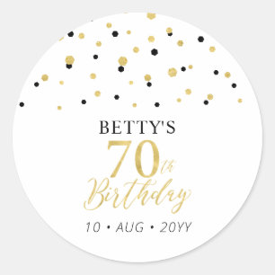 Gold & Black Confetti 70th Birthday Party Favour Classic Round Sticker