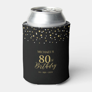 Gold & Black Confetti 80th Birthday Party Favour Can Cooler