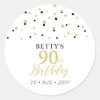 Gold & Black Confetti 90th Birthday Party Favour