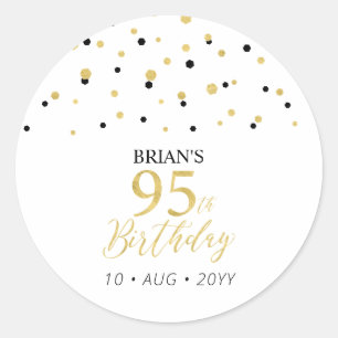 Gold & Black Confetti 95th Birthday Party Favour Classic Round Sticker