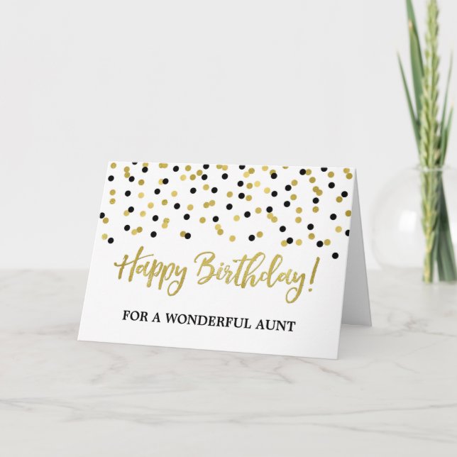 Gold Black Confetti Aunt Birthday Card (Front)