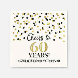Gold Black Confetti Cheers to 60 Years Birthday Napkin
