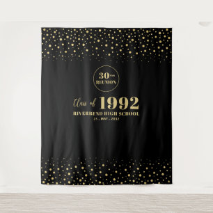 Gold & Black Confetti Class Reunion Party Backdrop Tapestry