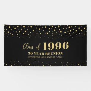 Gold & Black Confetti Class Reunion Party Welcome Banner