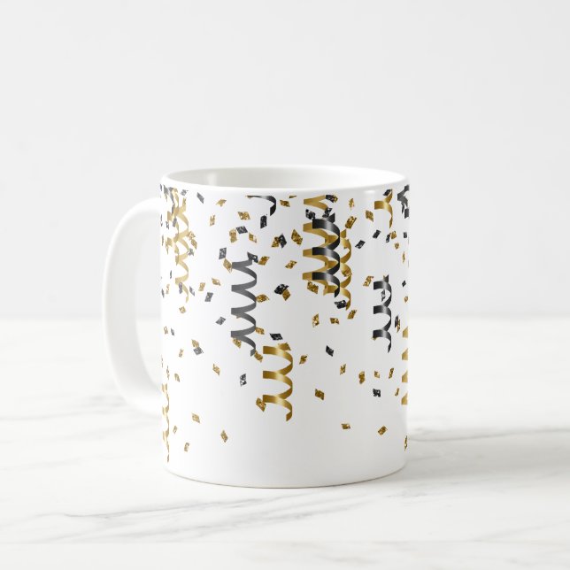 Gold Black Confetti Coffee Mug (Front Left)