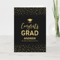 Gold & Black Confetti Congrats Grad Graduation