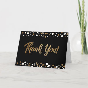 Gold Black confetti Customisable 85th Birthday Thank You Card