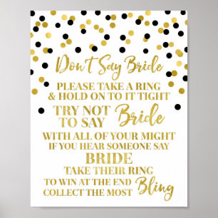 Gold Black Confetti Don't Say Bride Game Sign