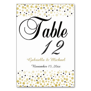 Gold Black Confetti Dots Table Number