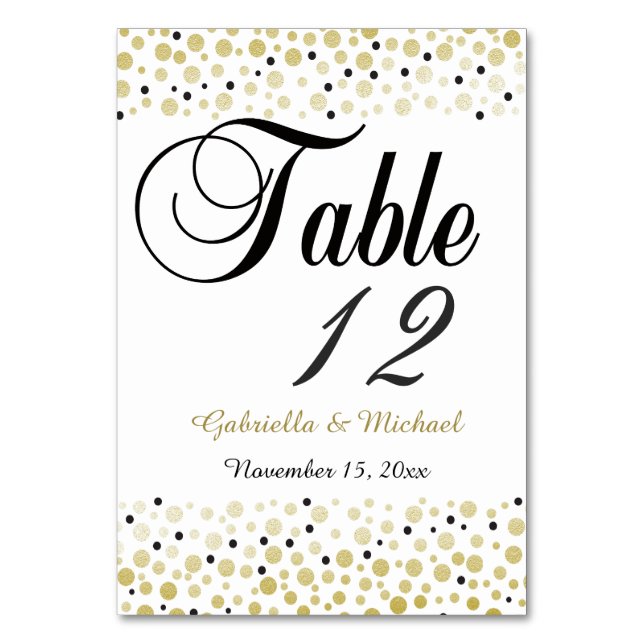 Gold Black Confetti Dots Table Number (Front)
