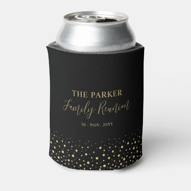 Gold & Black Confetti Family Reunion Party Favour Can Cooler (Can Back)
