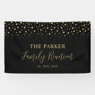 Gold & Black Confetti Family Reunion Party Welcome Banner