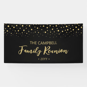 Gold & Black Confetti Family Reunion Party Welcome Banner