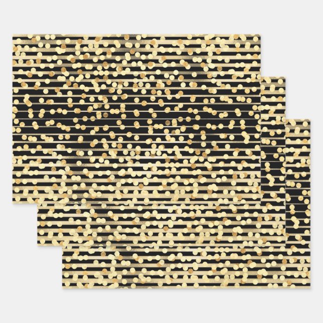 Gold black confetti glitter sparkle Hollywood chic Wrapping Paper Sheet (Set)