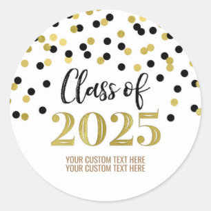 Gold Black Confetti Graduation 2025 Classic Round Sticker