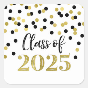 Gold Black Confetti Graduation 2025 Square Sticker