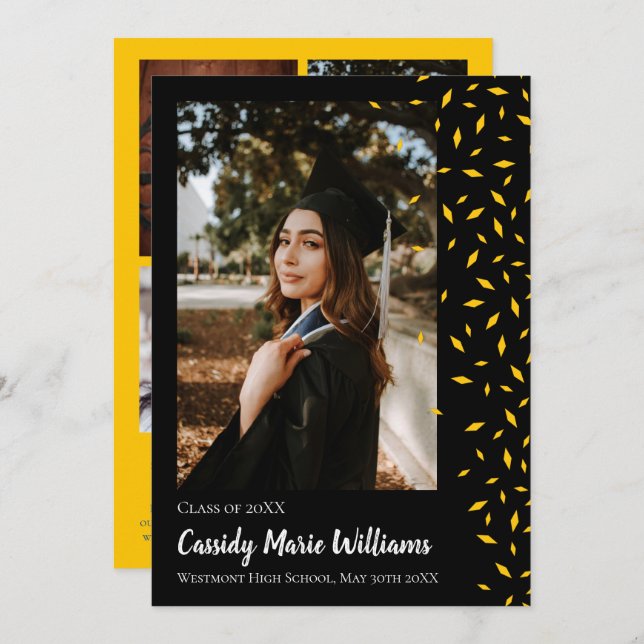 Gold Black Confetti Graduation Announcement (Front/Back)