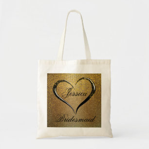 Gold Black Confetti Heart Wedding Welcome Tote Bag