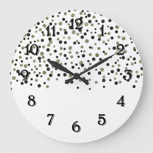 Gold Black Confetti Large Clock (Front)