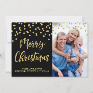Gold Black Confetti Merry Christmas Photo Card