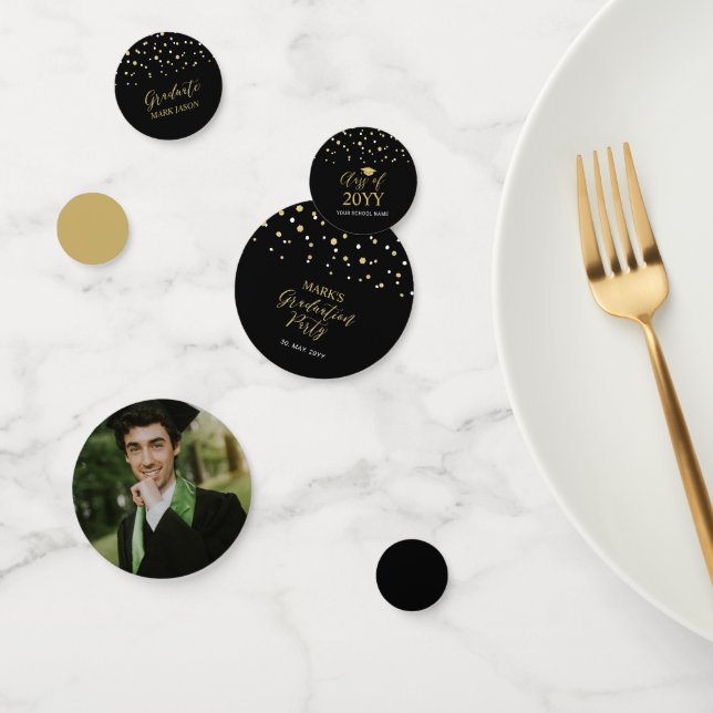 Gold Black Confetti Modern Graduation Party Decor (Group)