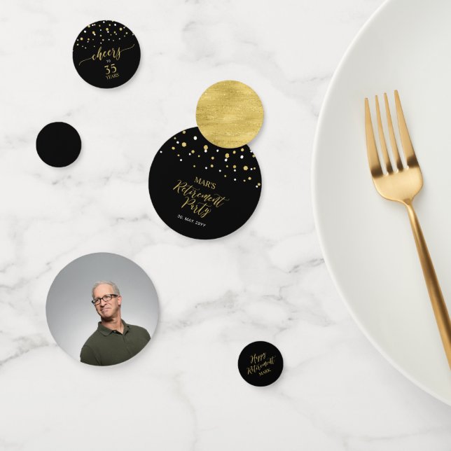 Gold Black Confetti Modern Retirement Party Decor (Group)