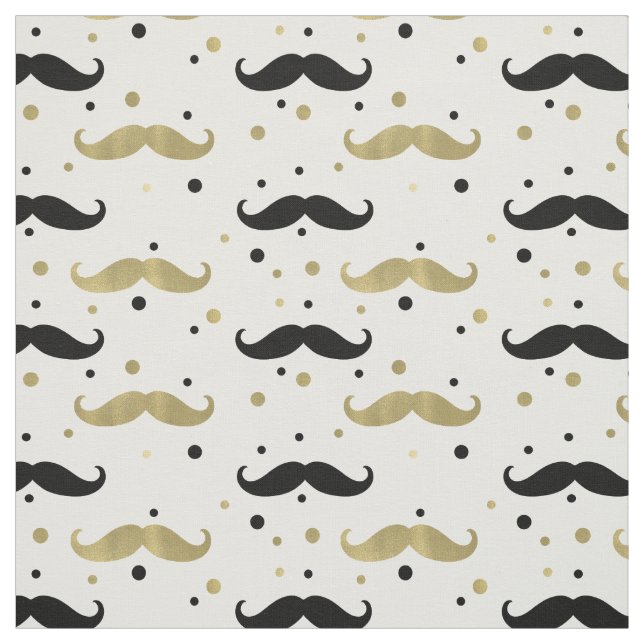 Gold Black Confetti Moustaches Fabric (Swatch)