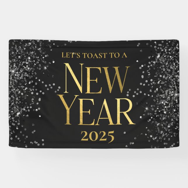 Gold Black Confetti New Year's Eve Party Banner (Horizontal)