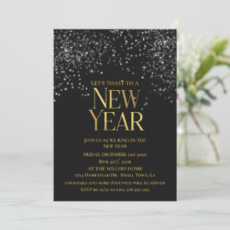 Gold Black Confetti New Year's Eve Party Invitation