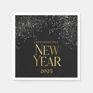 Gold Black Confetti New Year's Eve Party Napkin