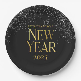 Gold Black Confetti New Year's Eve Party Paper Plate