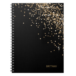 Gold Black Confetti Personalized Notebook