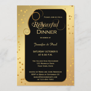 Gold Black Confetti Rehearsal Dinner Invitation