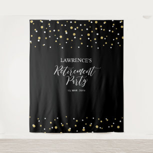 Gold & Black Confetti Retirement Party Backdrop Tapestry