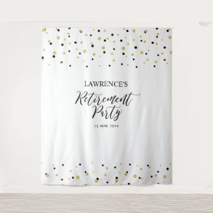 Gold & Black Confetti Retirement Party Backdrop Tapestry