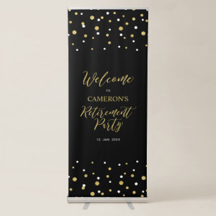 Gold & Black Confetti Retirement Party Welcome Ret Retractable Banner