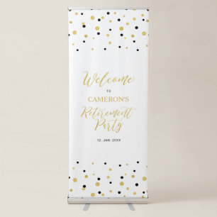 Gold & Black Confetti Retirement Party Welcome Retractable Banner